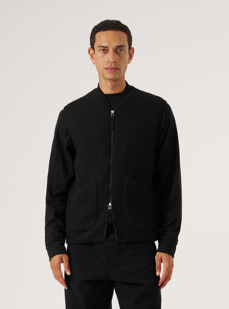 Black Wool Fleece Zip Waistcoat