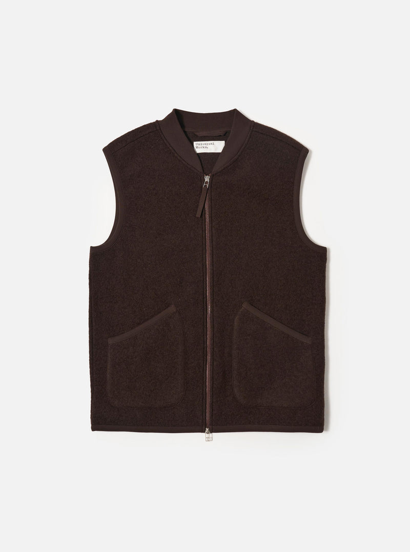 Brown Wool Fleece Zip Waistcoat