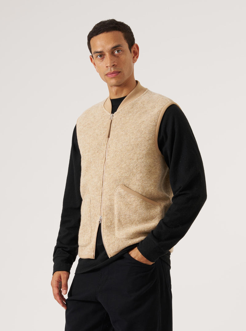 Fawn Wool Fleece Zip Waistcoat