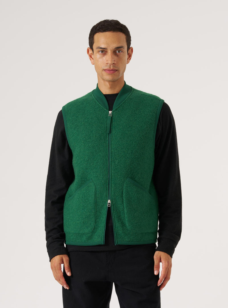 Green Wool Fleece Zip Waistcoat