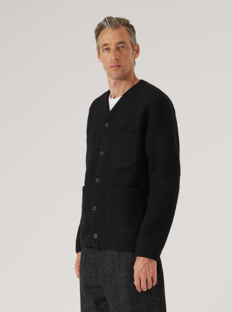 Black Wool Fleece Cardigan