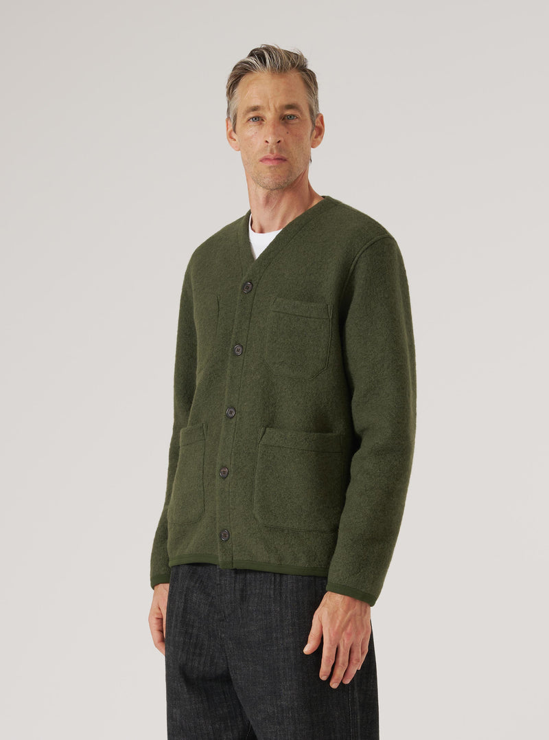 Olive Wool Fleece Cardigan