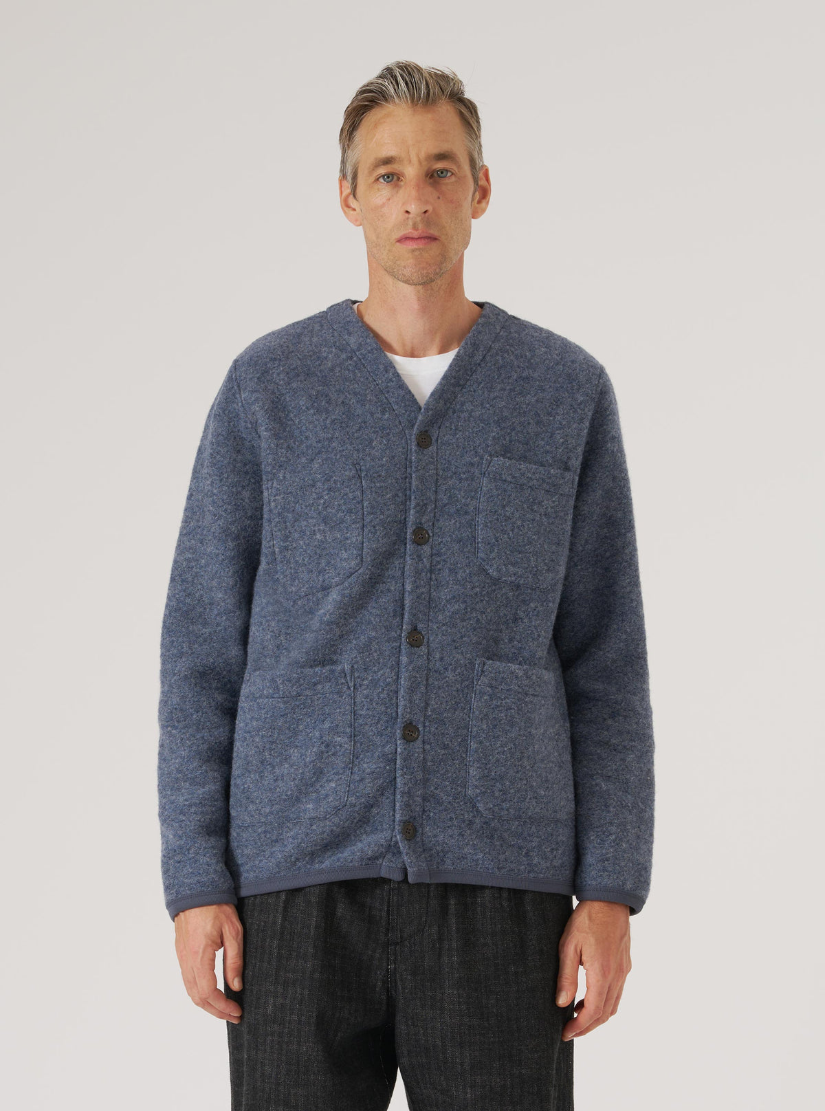 Slate Blue Wool Fleece Cardigan