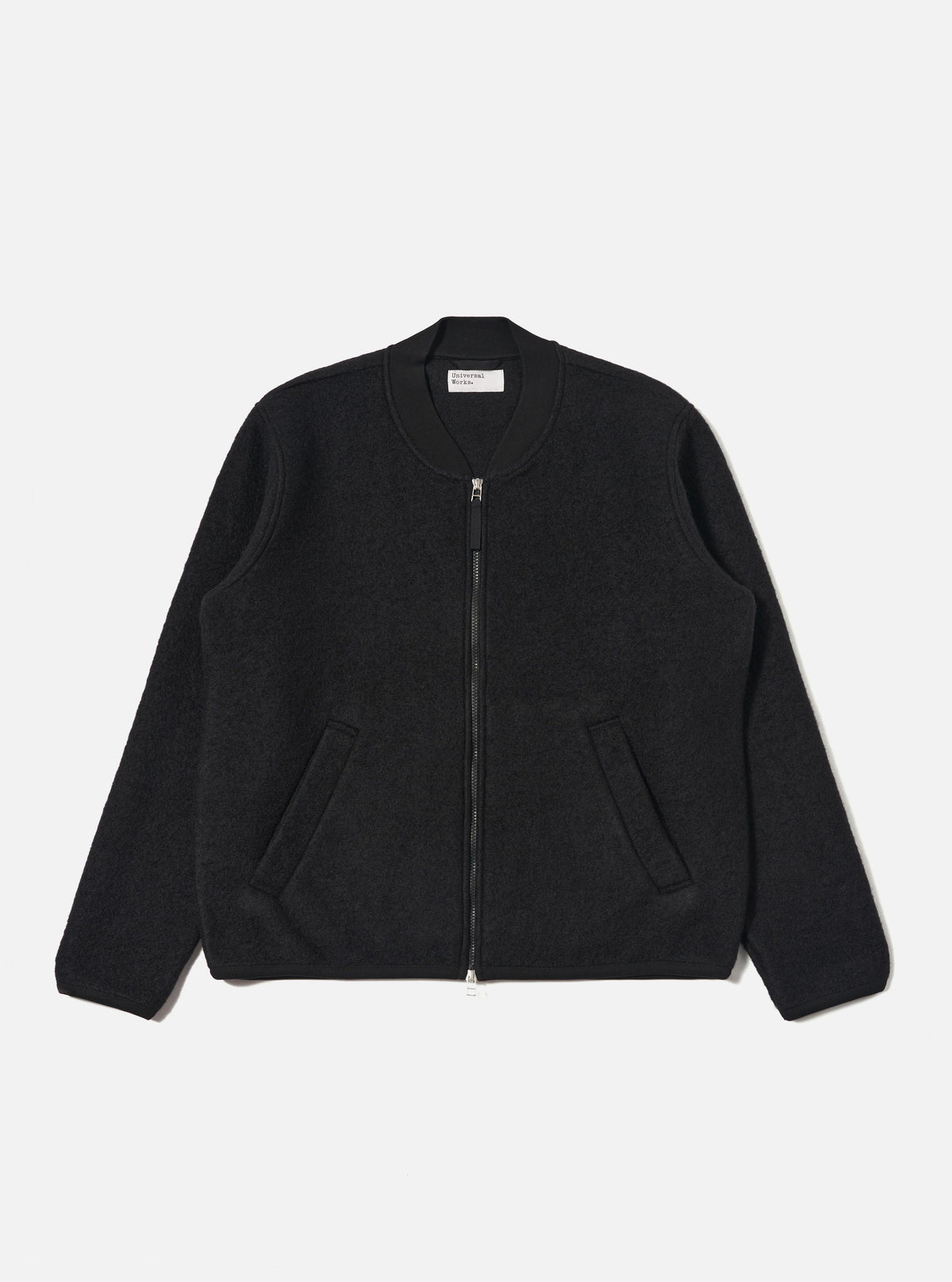 Black Wool Fleece Zip Bomber