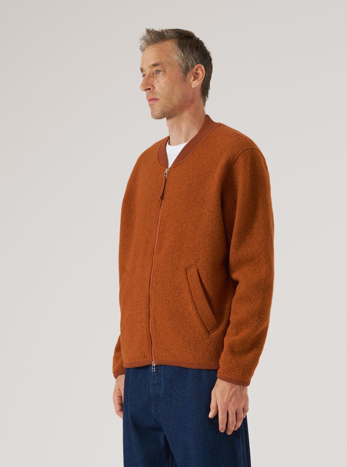 Rust Wool Fleece Zip Bomber