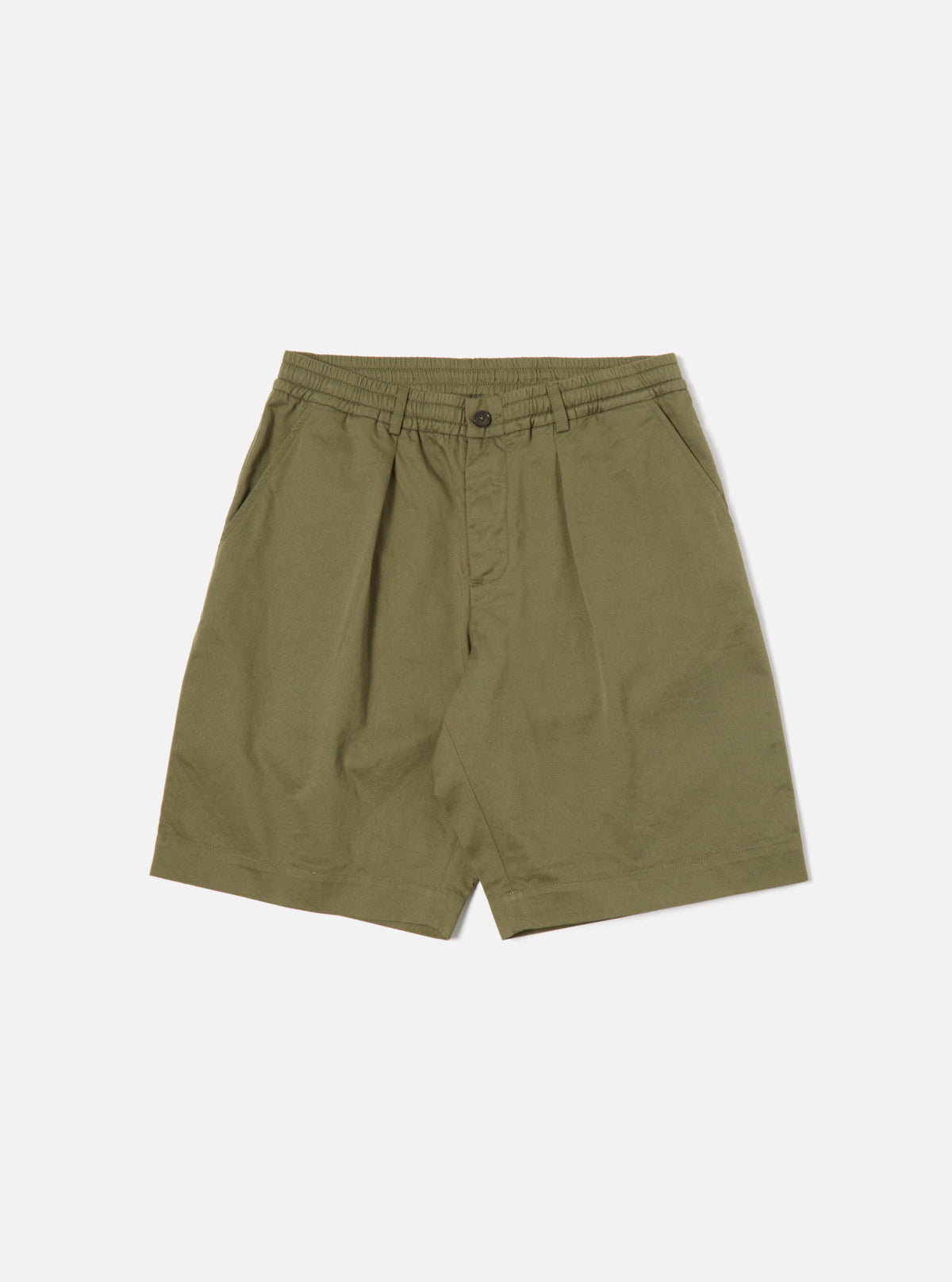 Light Olive Twill Twill Pleated Track Short