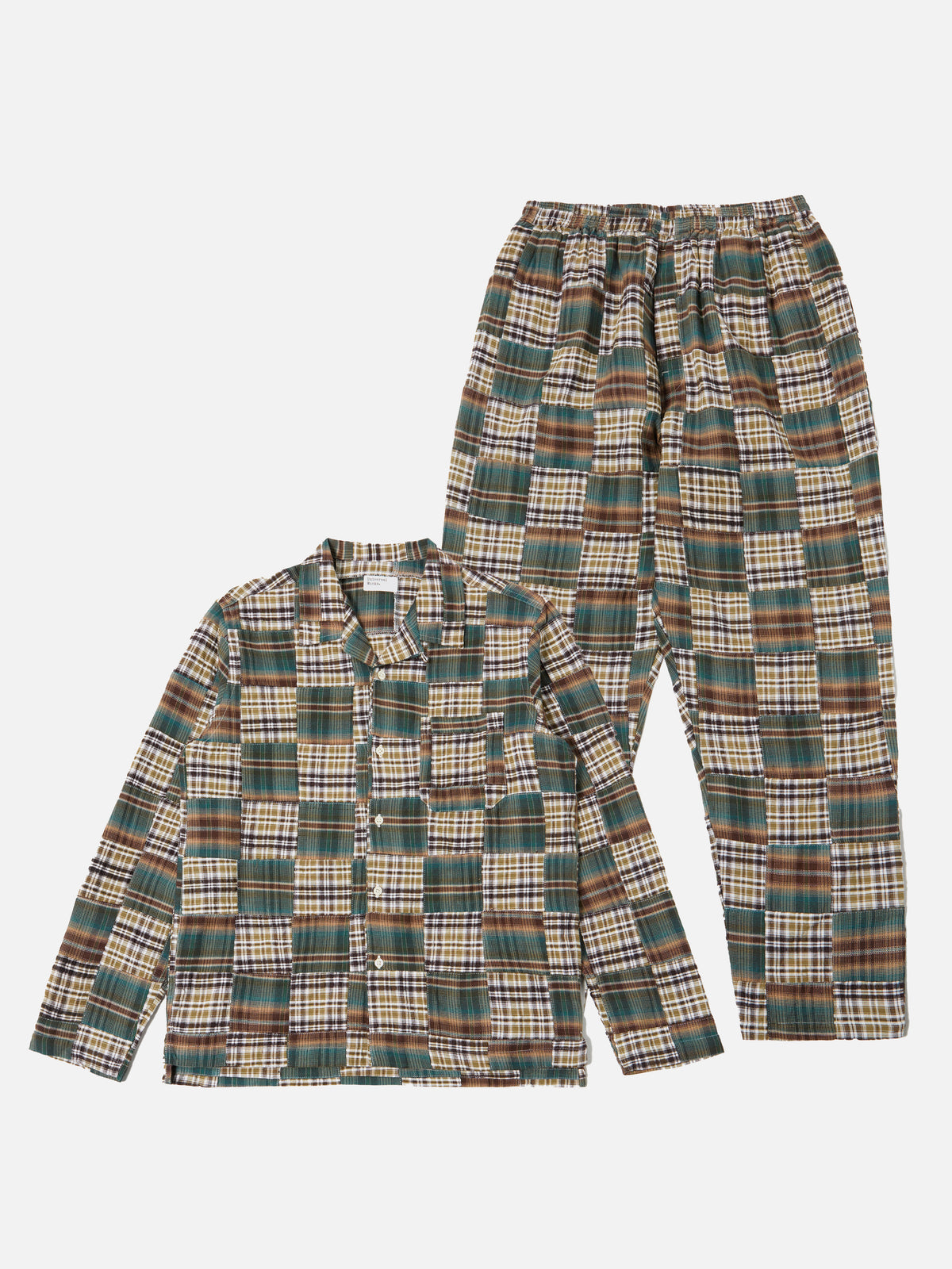 Olive/Brown Patchwork Check Long Pyjama Set