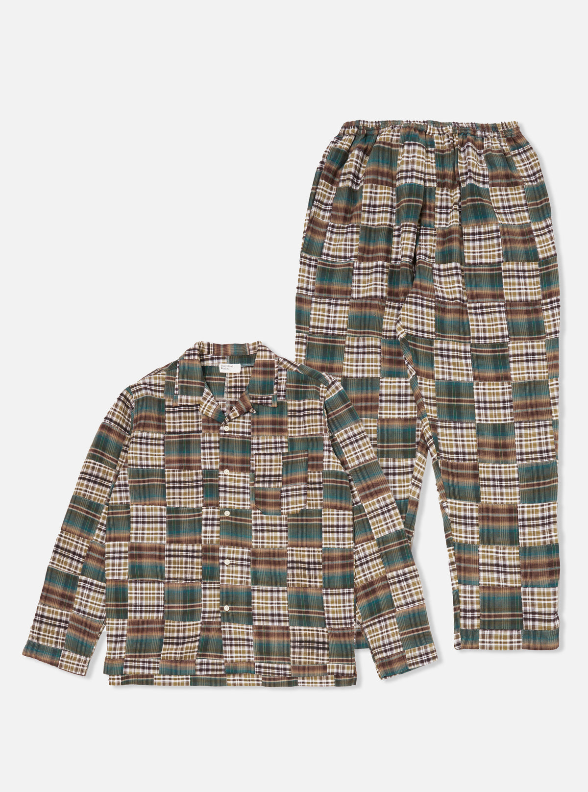 Green/Brown Patchwork Madras Long Pyjama Set