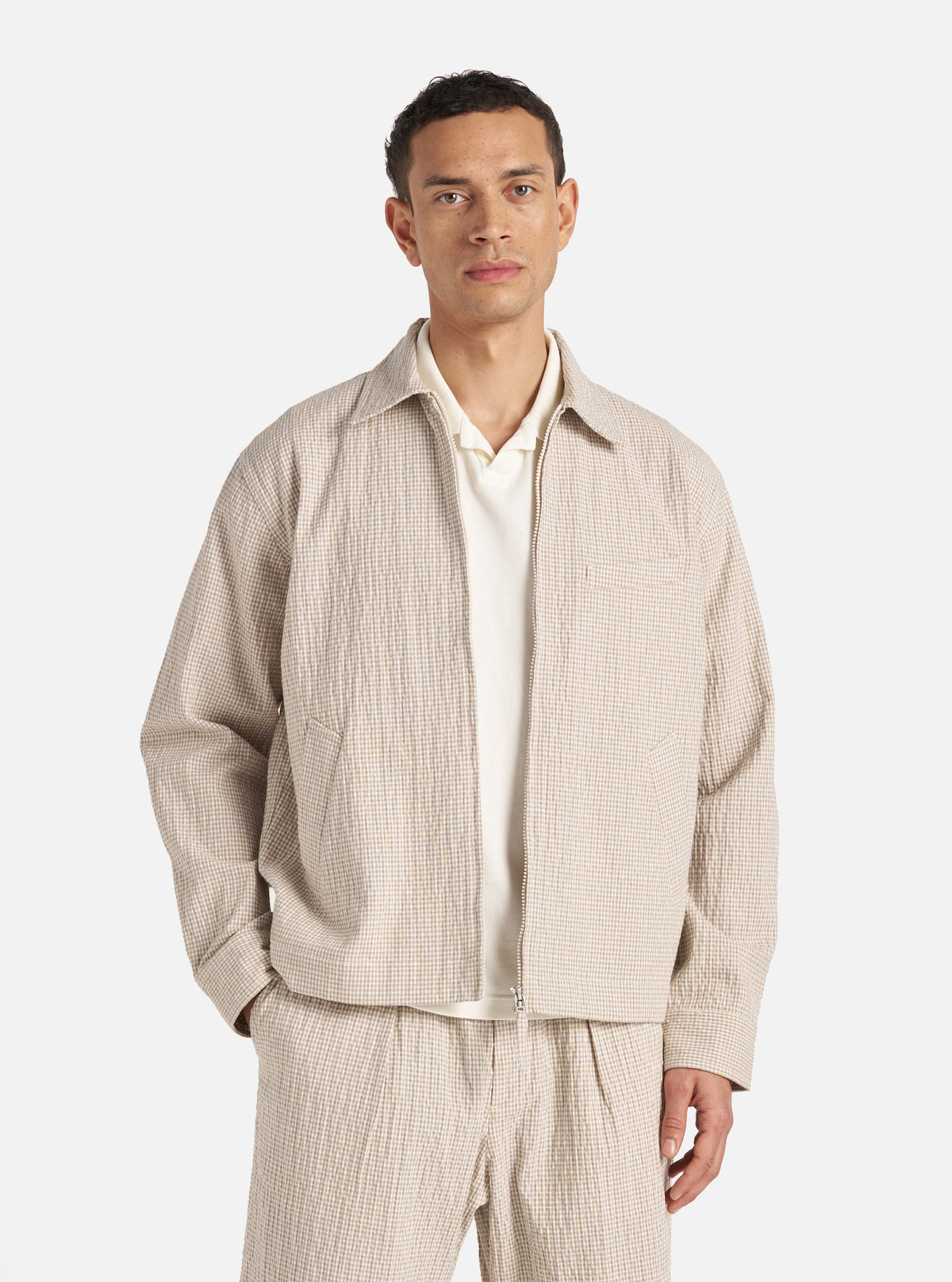 Ecru/Sand Ospina Check Cotton Windcheater Jacket