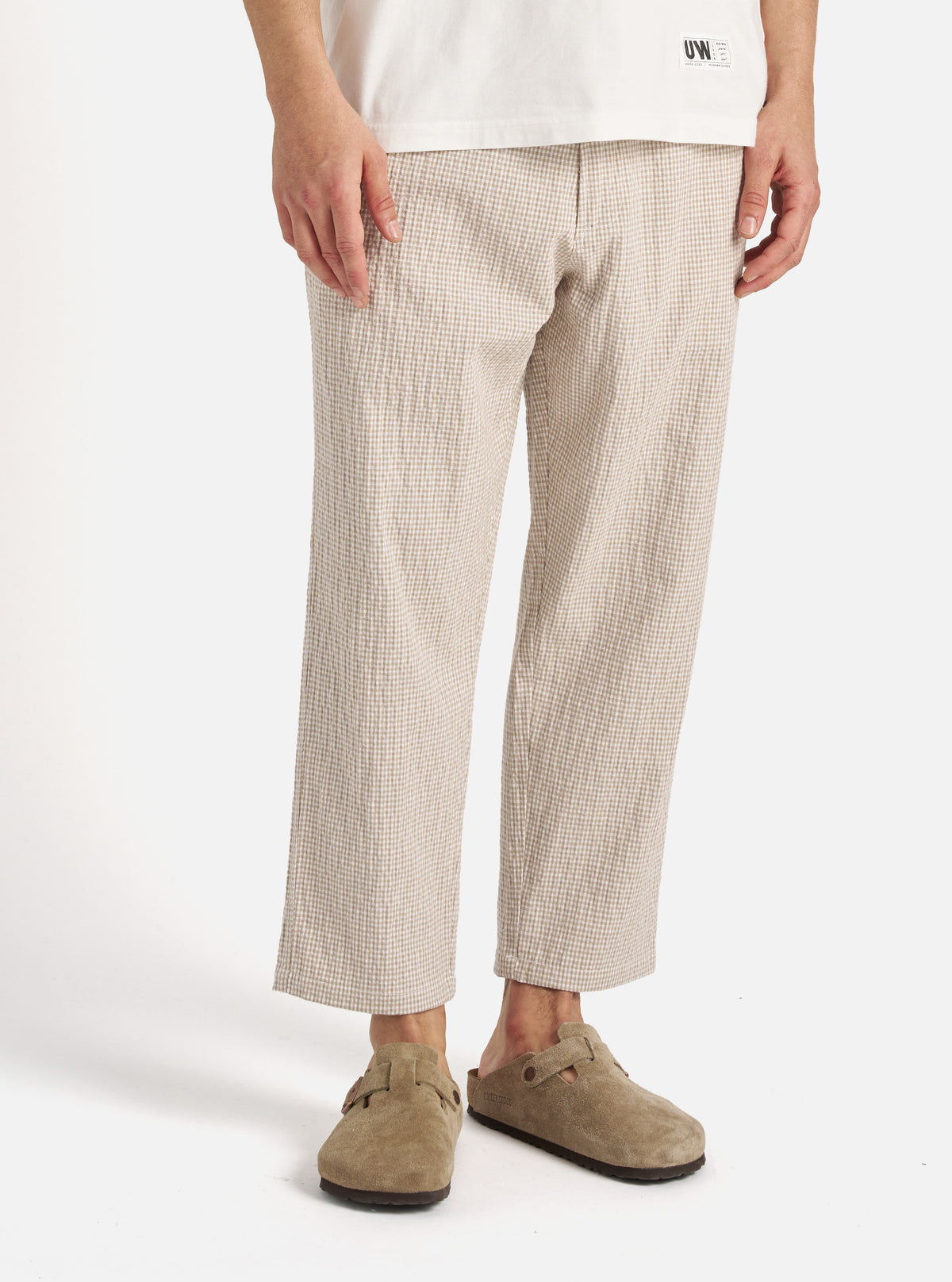 Ecru/Sand Ospina Check Cotton Hi Water Trouser