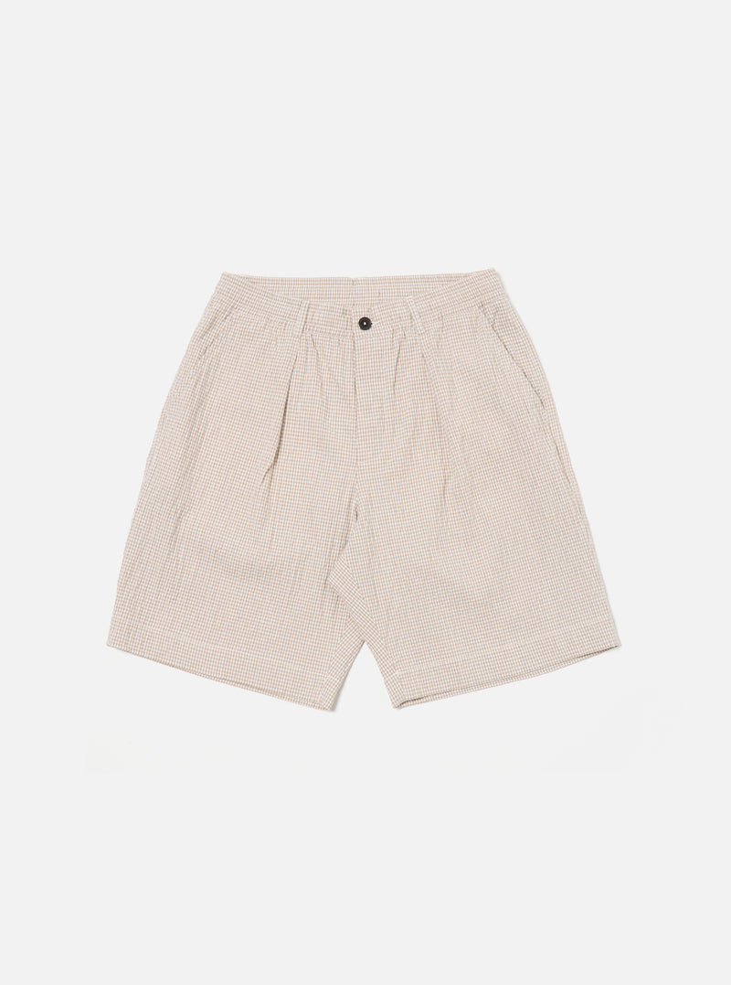 Ecru/Sand Ospina Check Cotton Pleated Track Short