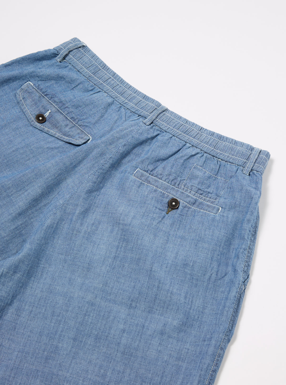 Washed Indigo Chambray Pleated Track Short