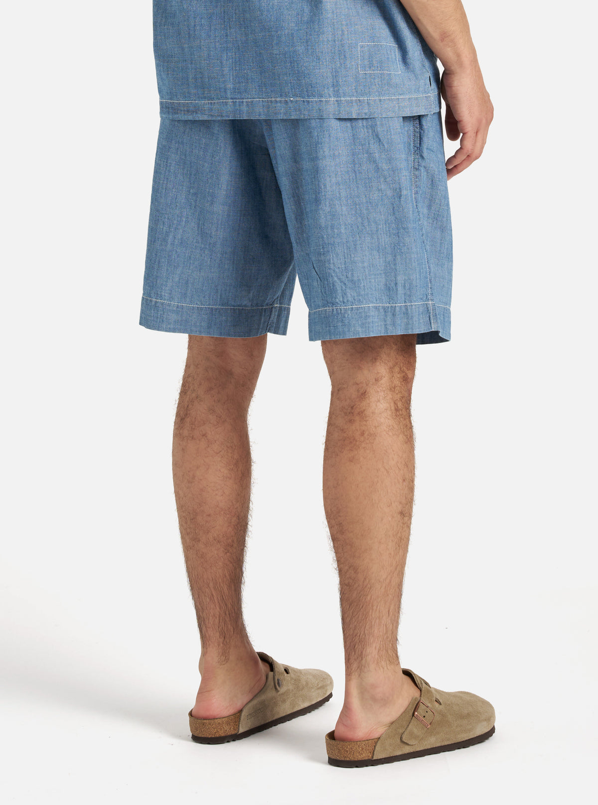 Washed Indigo Chambray Pleated Track Short