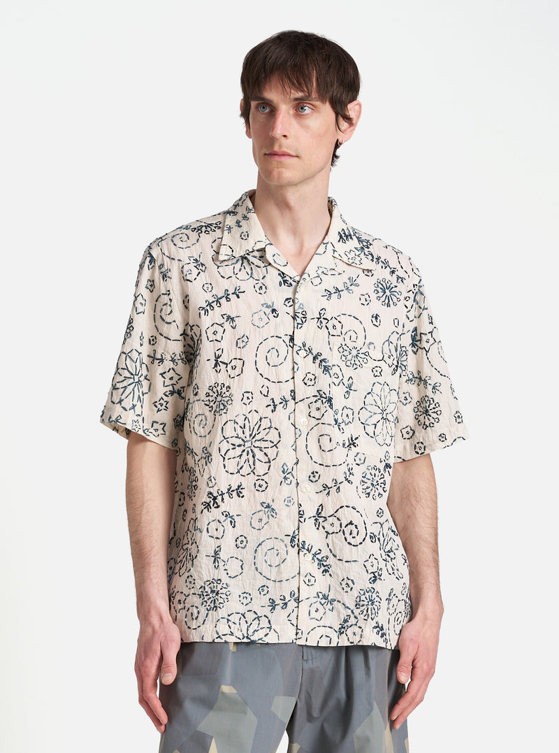 Charcoal Kantha Cotton Camp Shirt