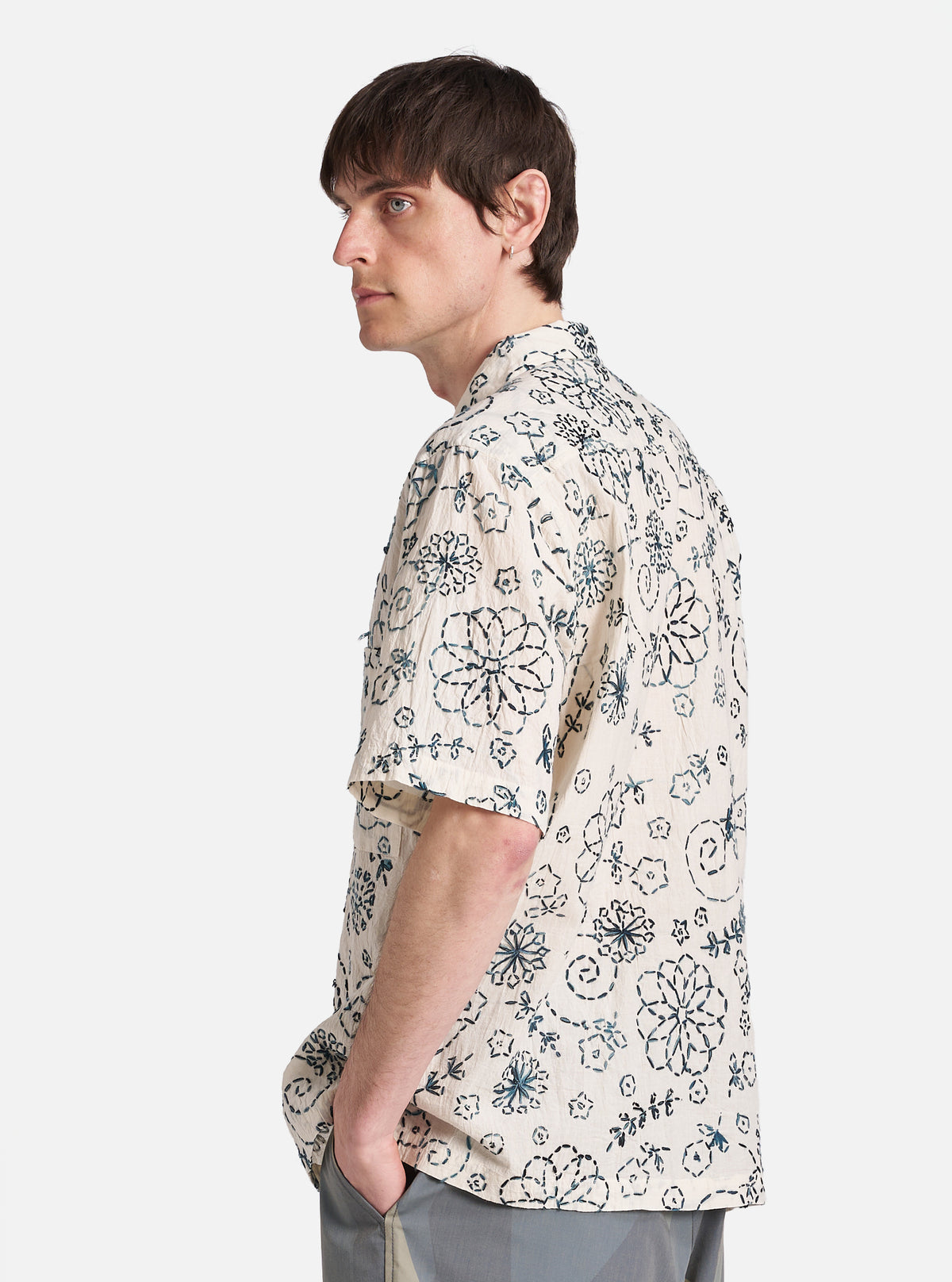 Charcoal Kantha Cotton Camp Shirt