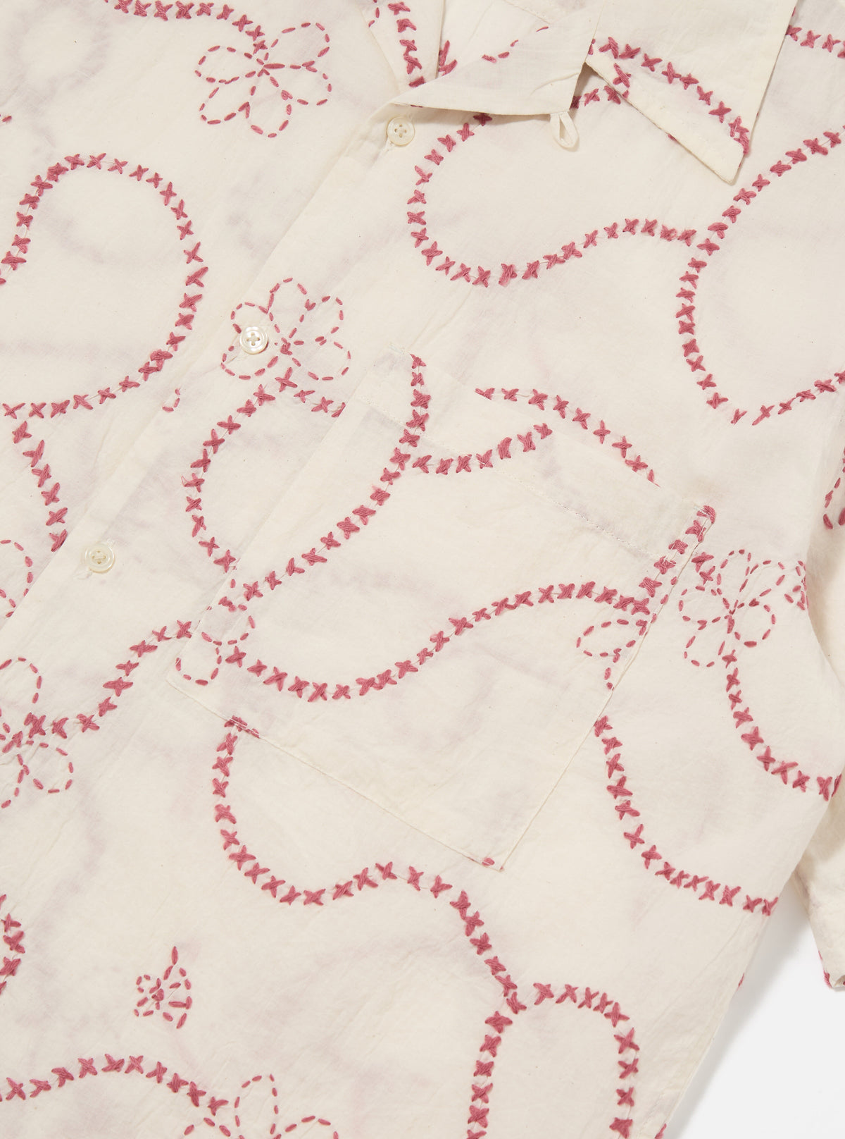 Ecru Terracotta Kantha Cotton Camp Shirt