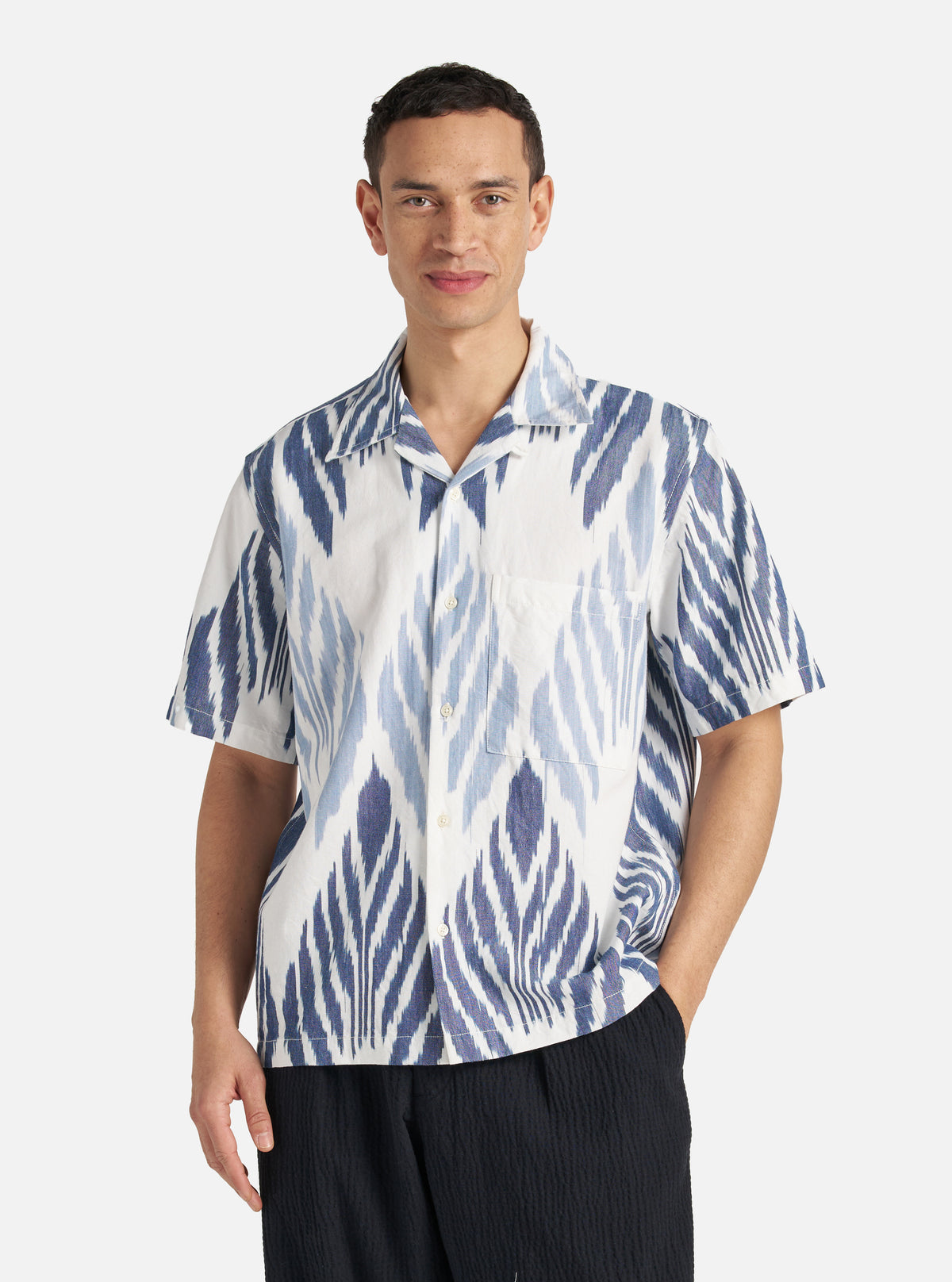 Blue Peacock Ikat Camp Shirt