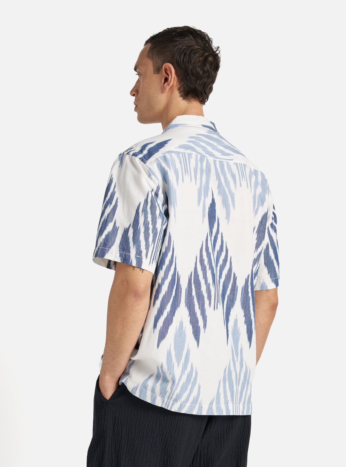 Blue Peacock Ikat Camp Shirt