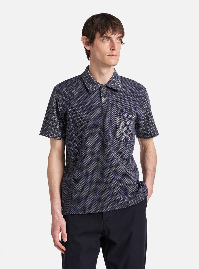 Navy Cotton Mix Fleece Newlyn Polo