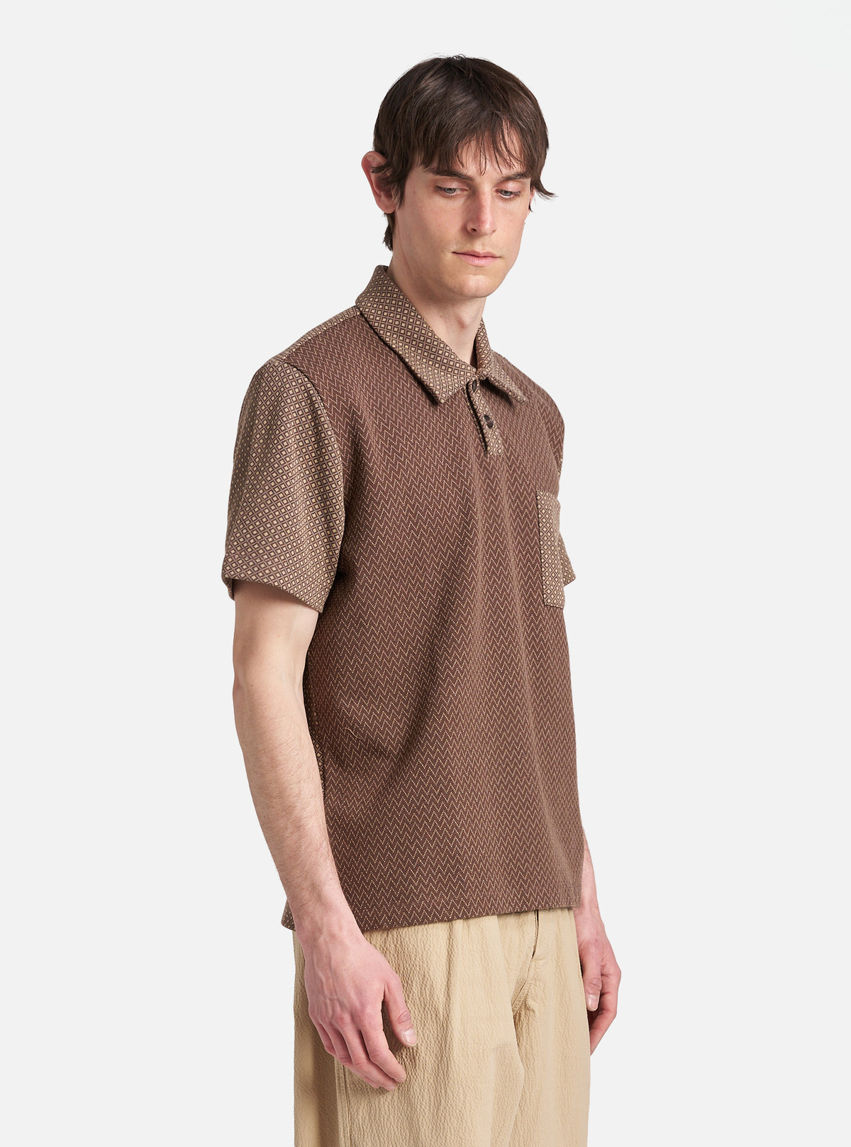 Brown Cotton Mix Fleece Newlyn Polo