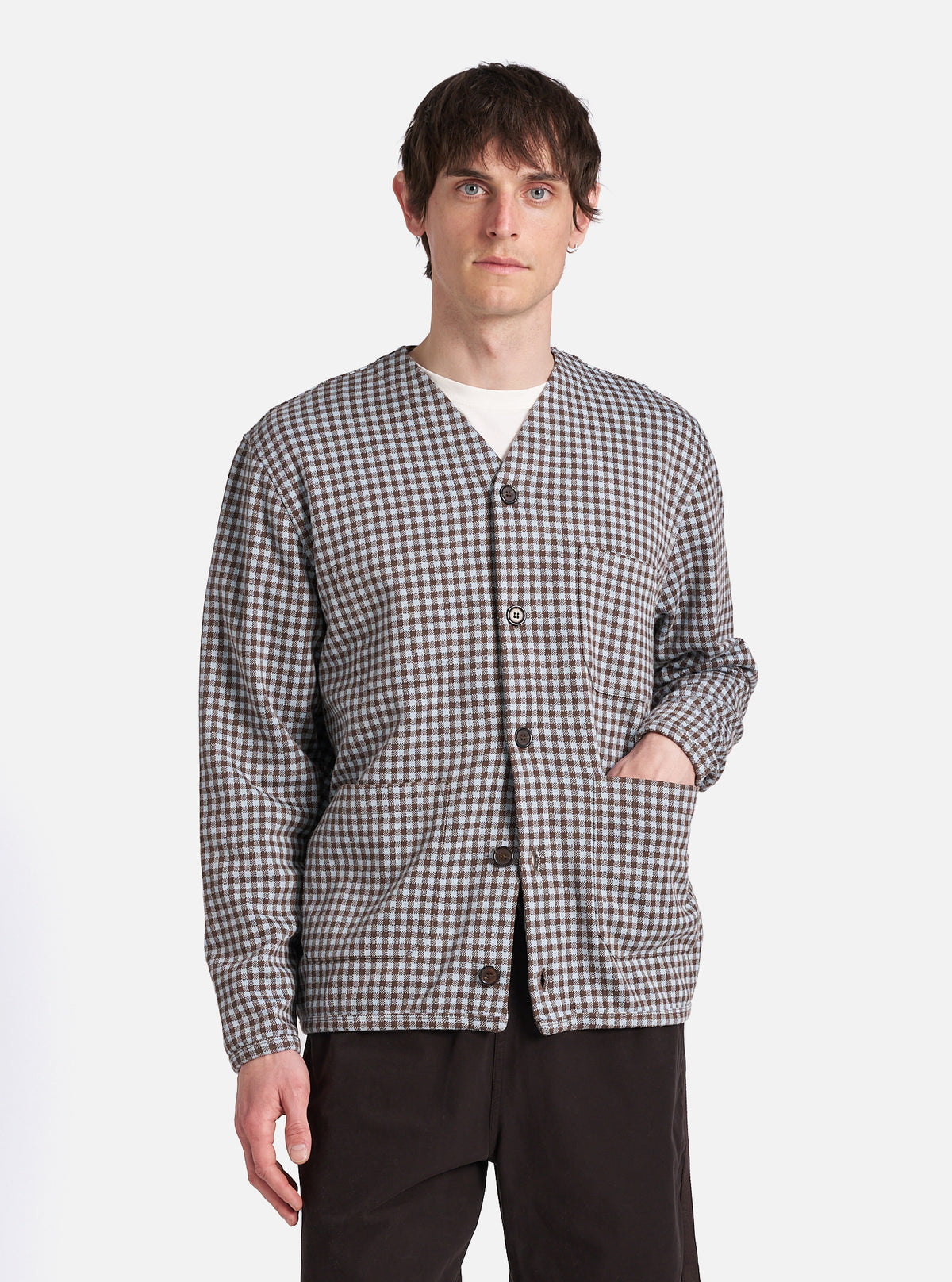 Brown/Sky Gingham Cotton Cardigan