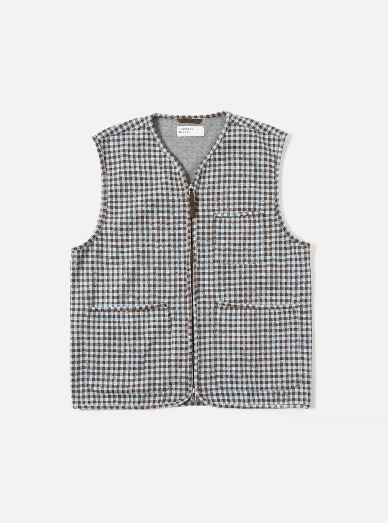 Brown/Sky Gingham Cotton Zip Gilet