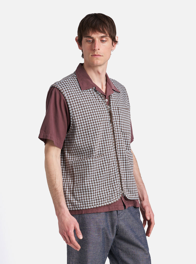 Brown/Sky Gingham Cotton Zip Gilet