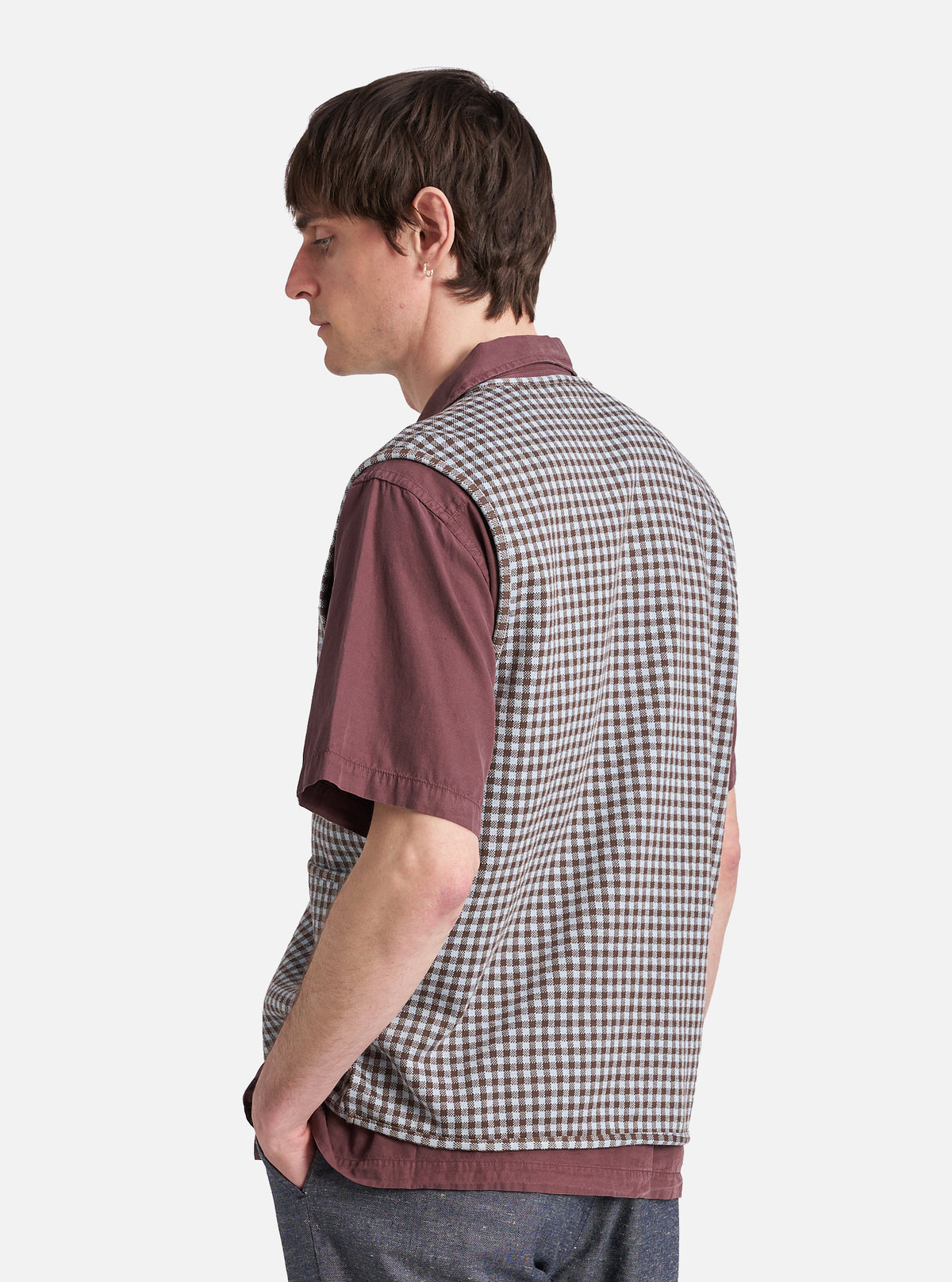 Brown/Sky Gingham Cotton Zip Gilet