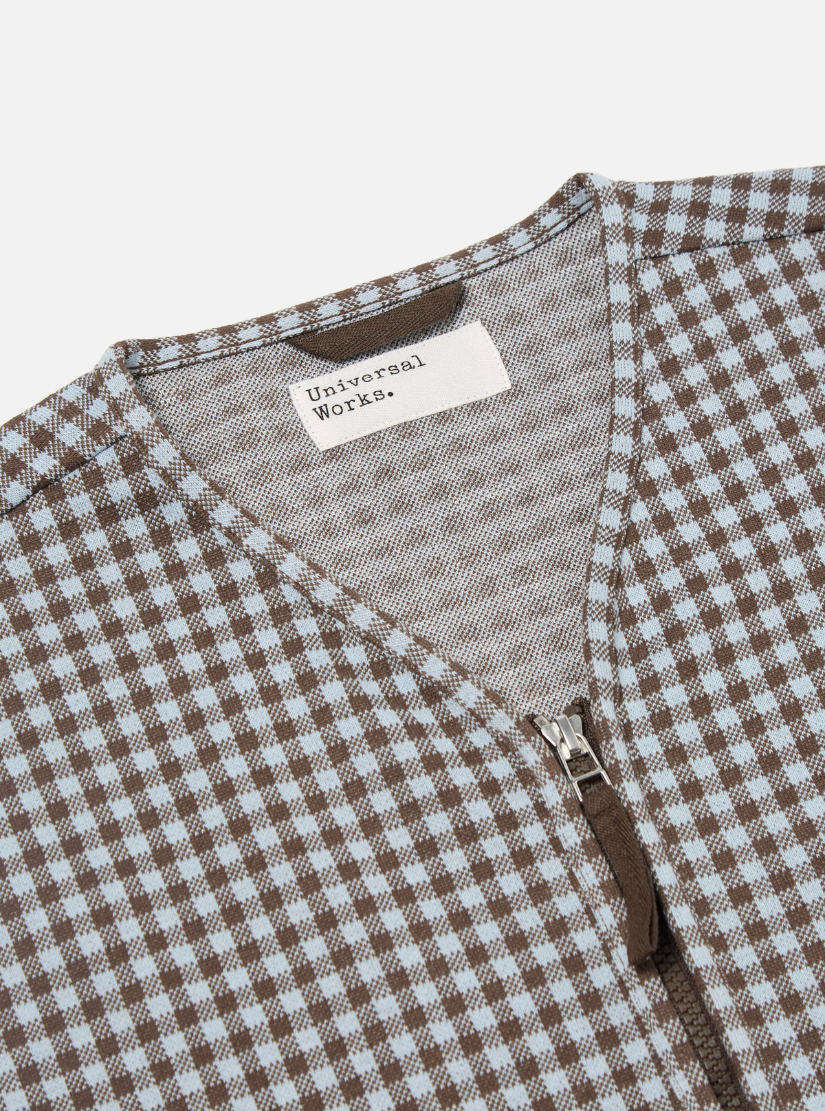 Brown/Sky Gingham Cotton Zip Gilet