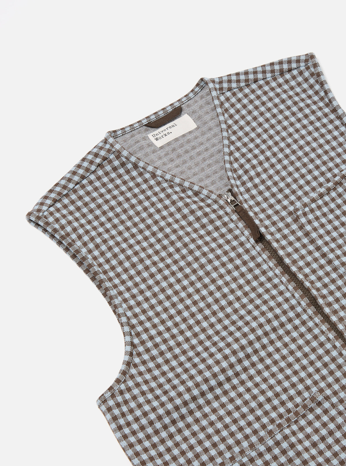 Brown/Sky Gingham Cotton Zip Gilet