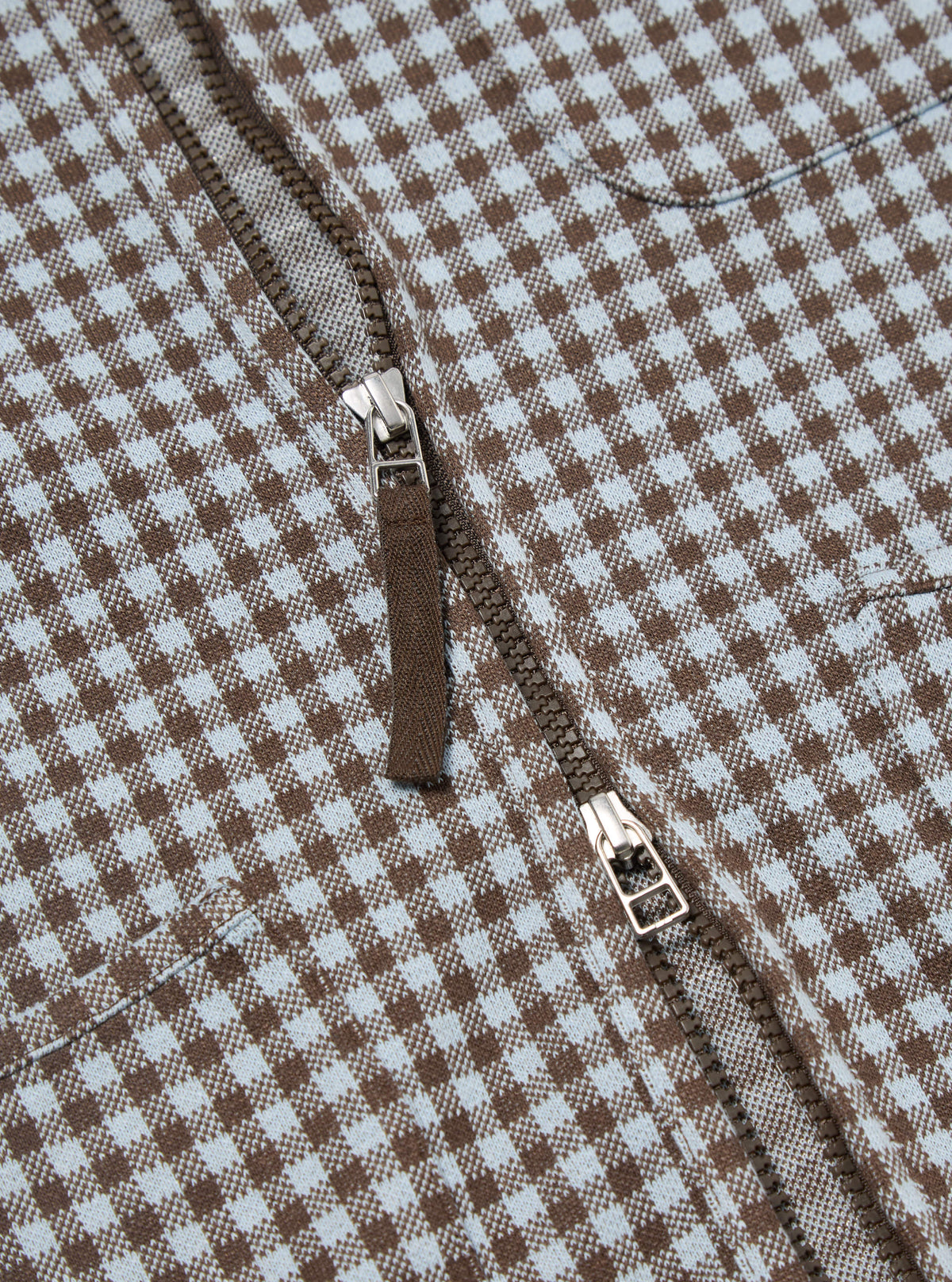 Brown/Sky Gingham Cotton Zip Gilet