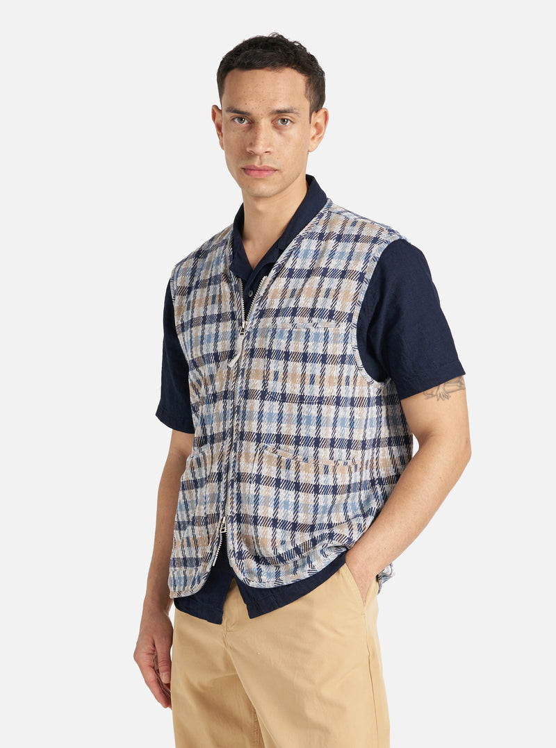 Brown/Blue Summer Check Zip Gilet