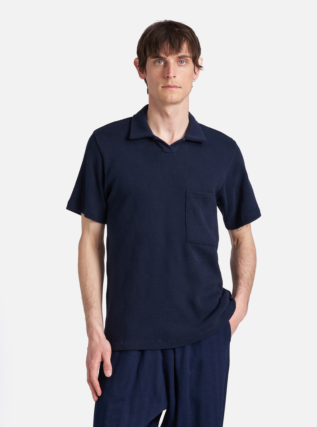 Bright Navy Fantasy Checkerboard Vacation Polo