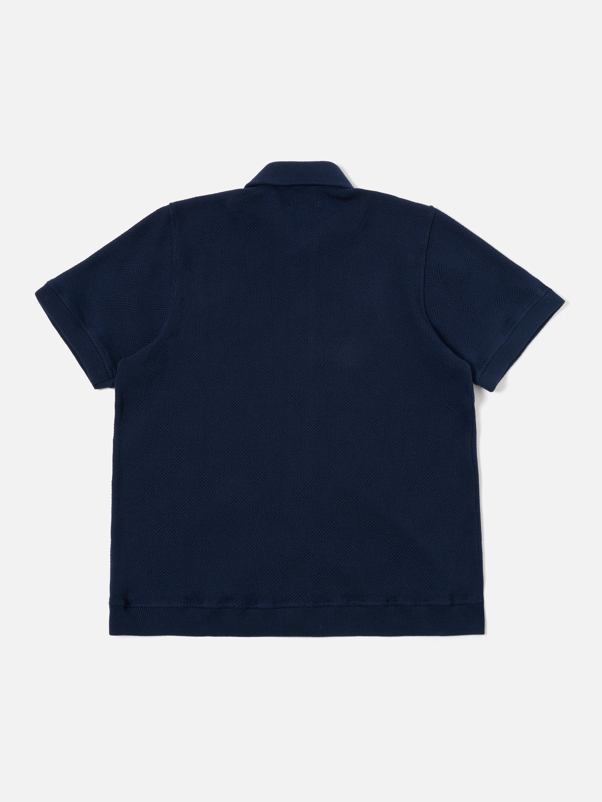 Bright Navy Fantasy Checkerboard Button Through Polo