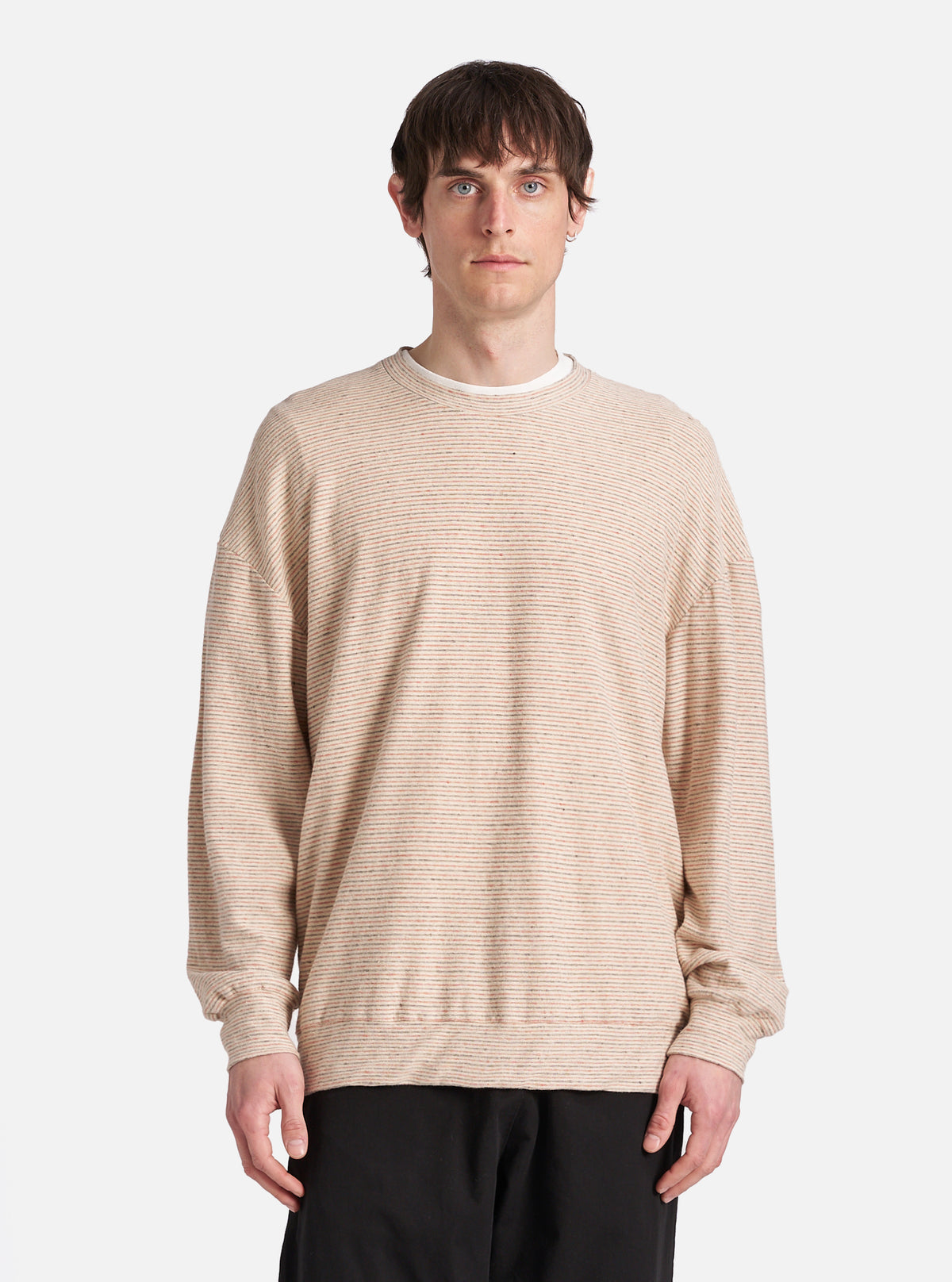 Ecru Stripe Lincot Jersey Loose Sweatshirt