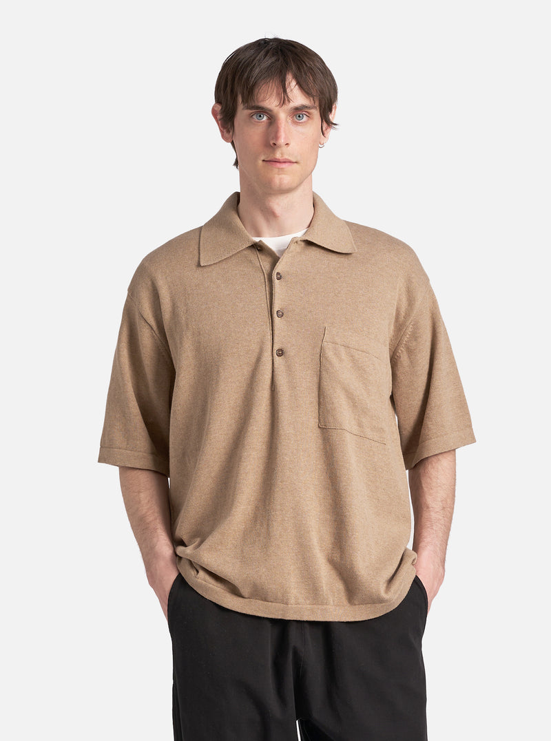 Sand Cotton Knit Pullover Knit Shirt