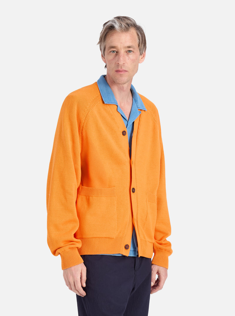 Orange Cotton Knit Pocket David Cardigan