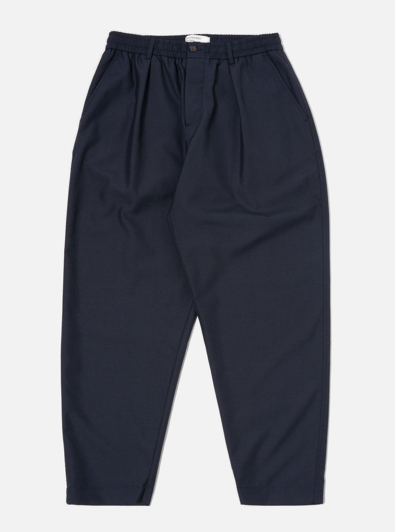 Navy Tropical Suiting Pleated Track Pant