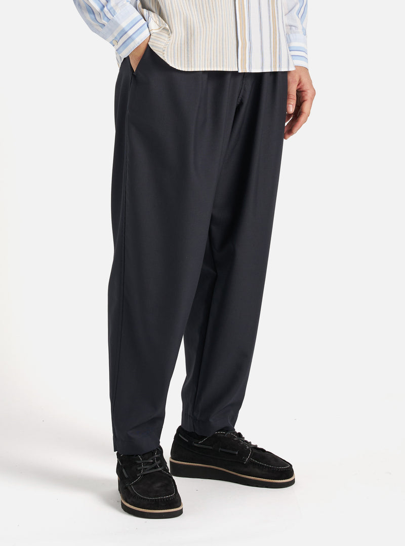 Navy Tropical Suiting Pleated Track Pant