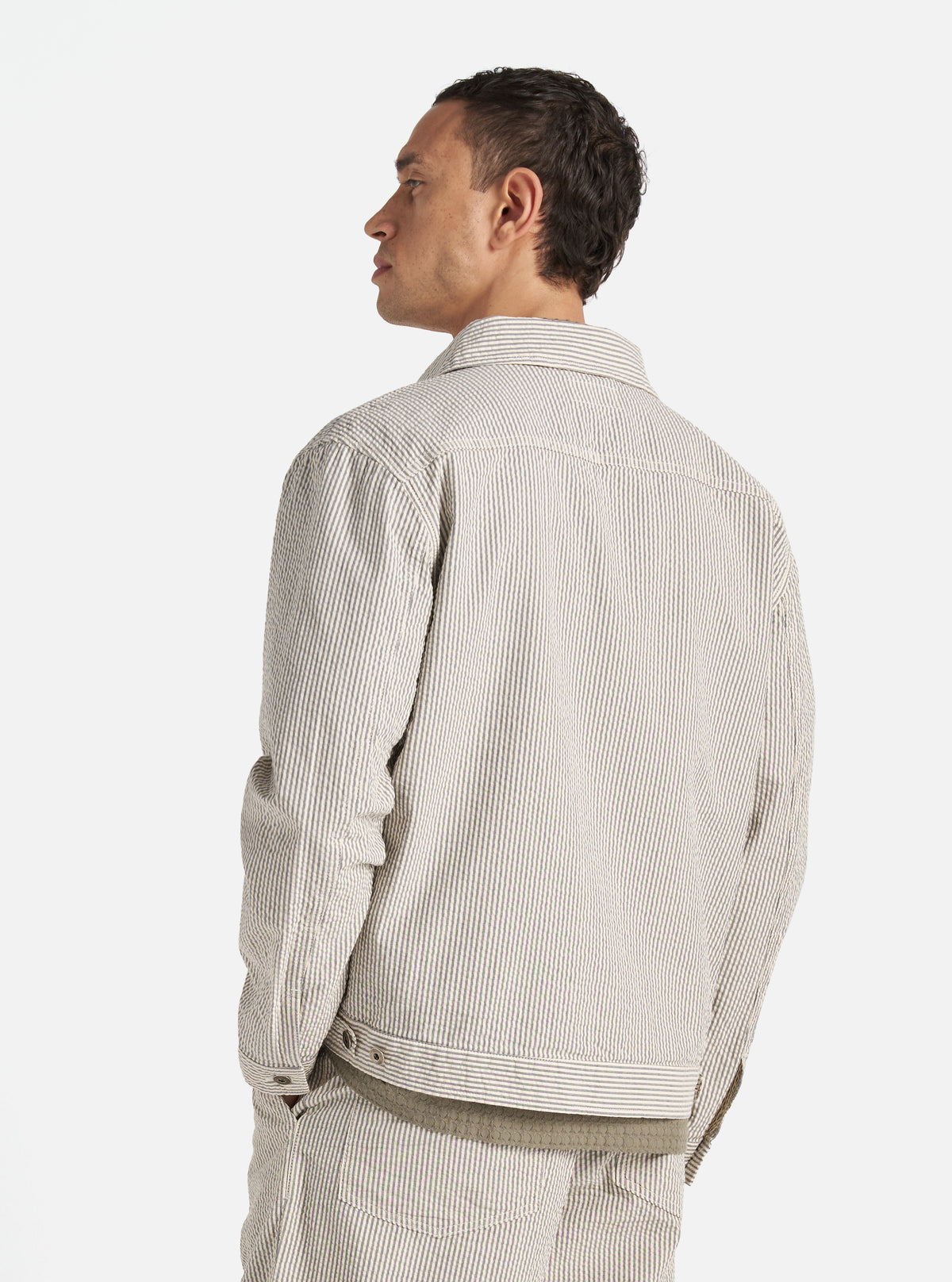 Grey Derby Stripe Trucker Jacket