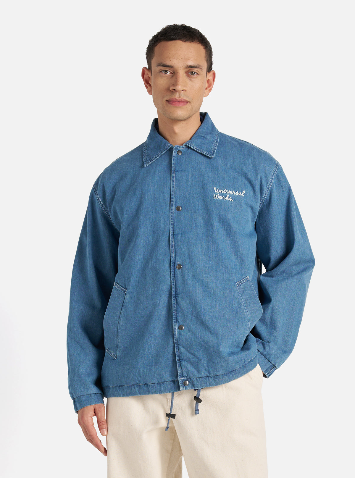 Washed Indigo 8oz Organic Denim Head Coach Jacket