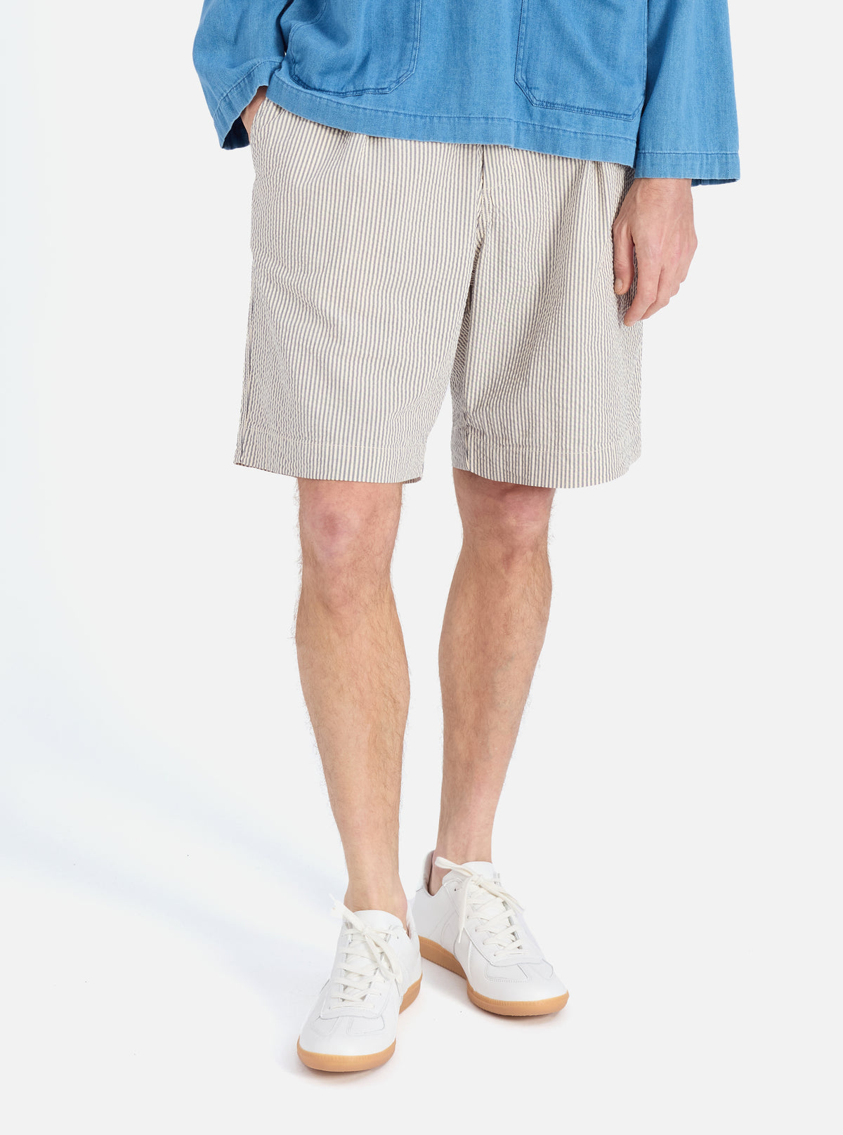 Grey Derby Stripe Pleated Track Short