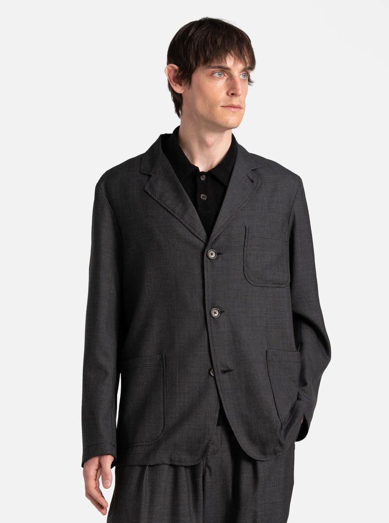 Black Mini Check Three Button Jacket