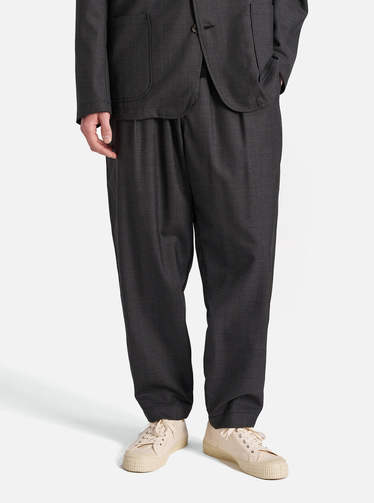 Black Mini Check Pleated Track Pant