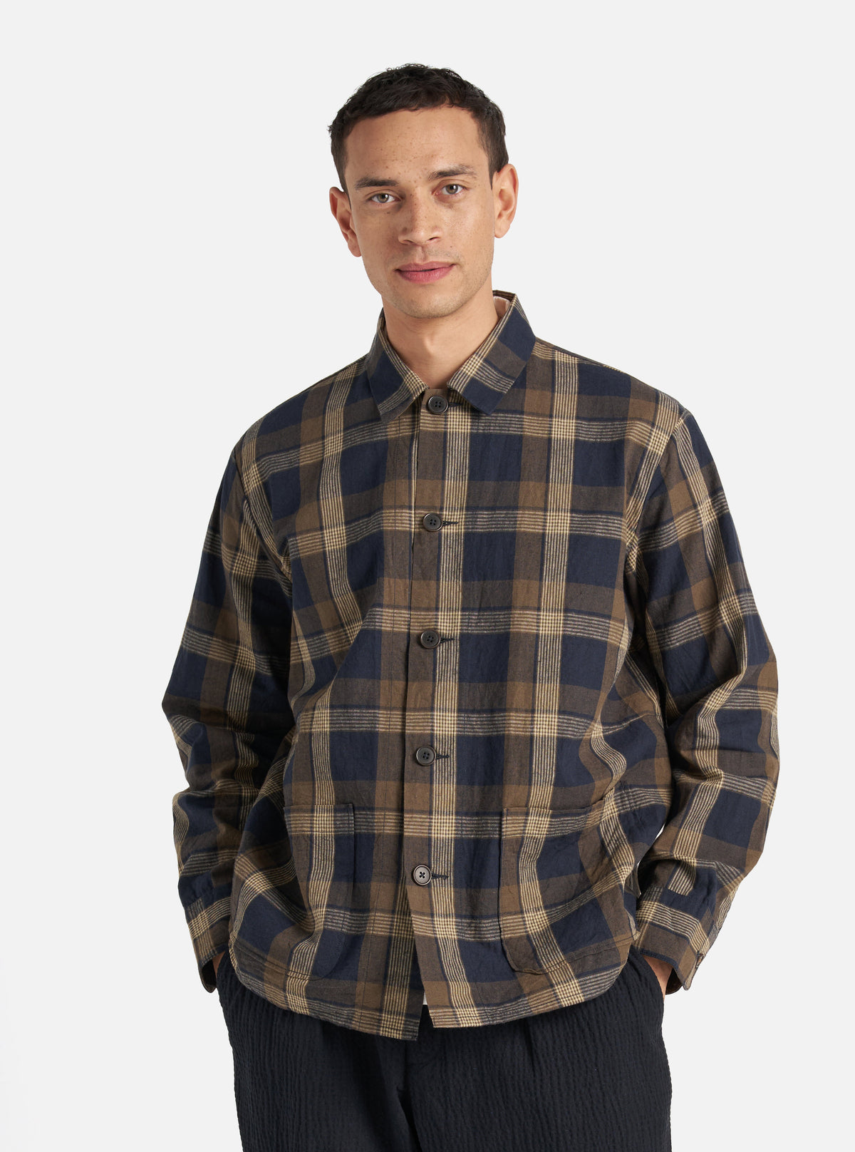 Navy/Brown Lincot Big Check Travail Overshirt