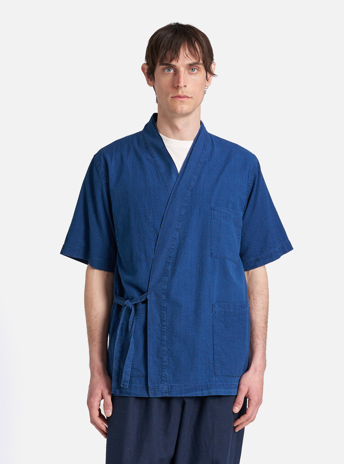 Washed Indigo Seersucker S/S Kyoto Shirt