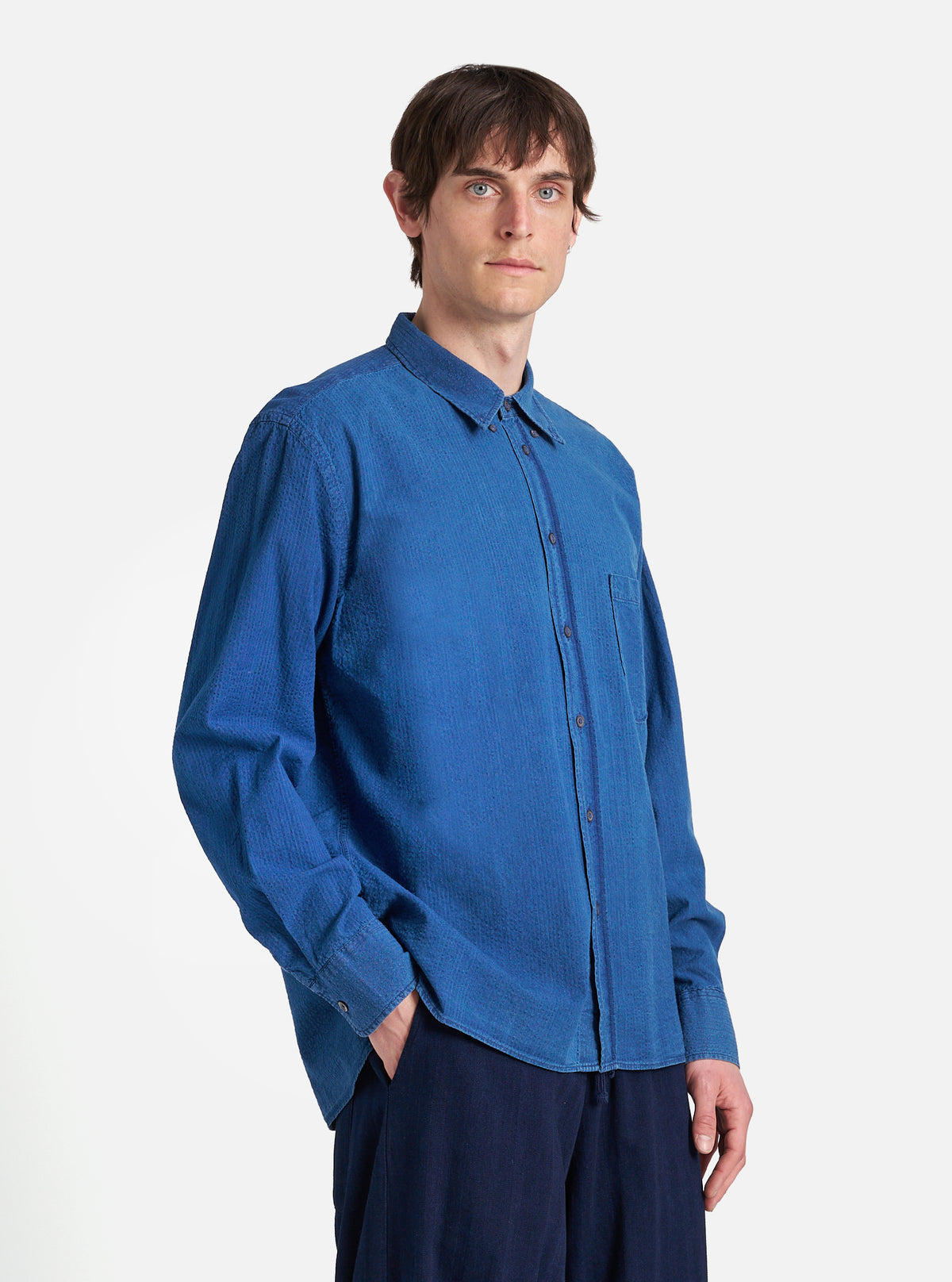 Washed Indigo Seersucker Lazy Day Shirt