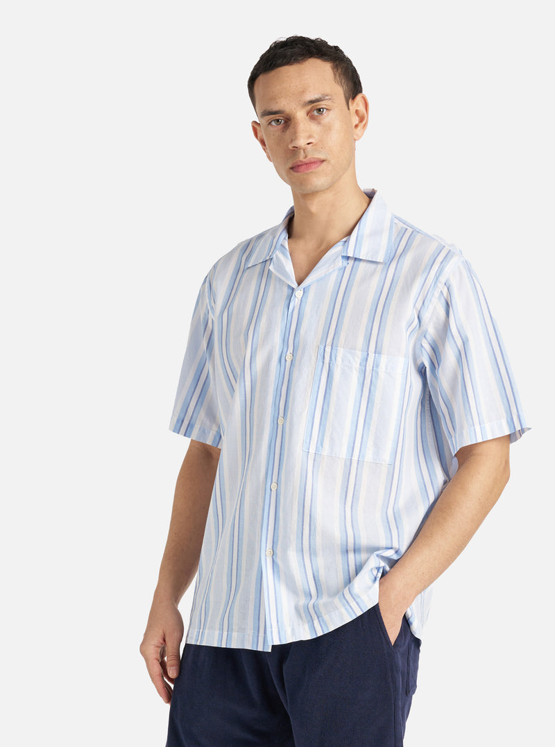 White/Blue Pop Stripe Two Camp Shirt