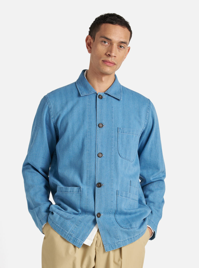 Washed Indigo Herringbone Denim Bakers Overshirt