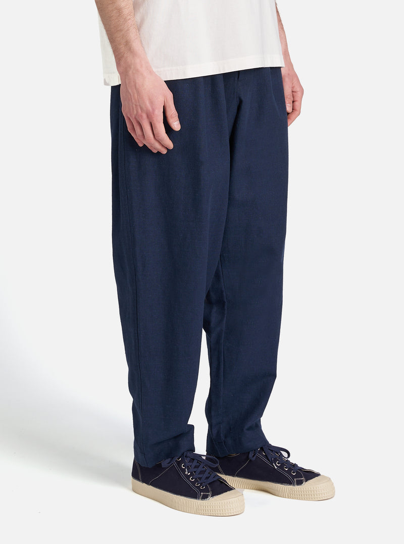Navy Lord Cotton Linen Pleated Track Pant